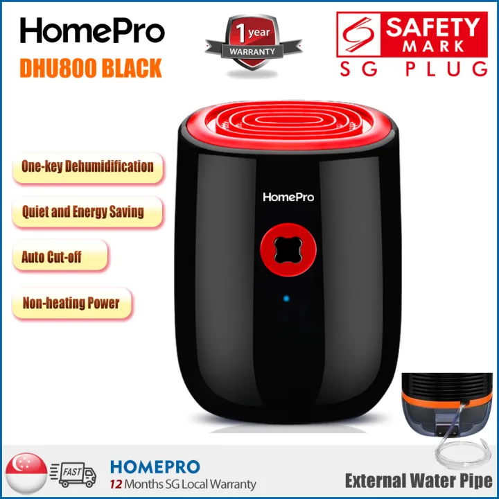 HomePro DHU800 800ml Dehumidifier/External Water Pipe Included/ Big Capacity Tank/ SG Plug/12 Months SG Local Warranty