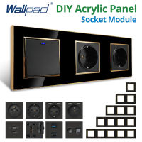 Wallpad Black DIY Module Acrylic Panel With Gold Border Wall Power Socket Electrical Outlet S6 Function Key Free Combination