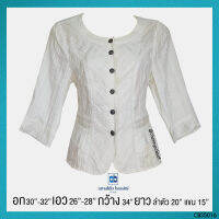 USED Arnaldo Bassini - White Striped Top | เสื้อแขนยาวสีขาว เสื้อคลุม ลายทาง ทรงใหญ่ ทำงาน แท้ มือสอง