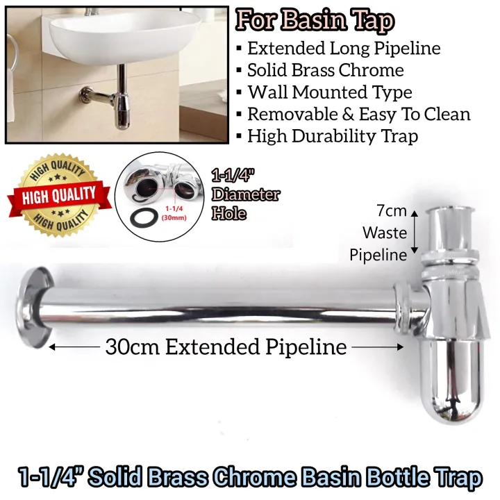 1¼” Solid Brass Chrome Basin Bottle Trap For Water Basin Tap Bathroom ...