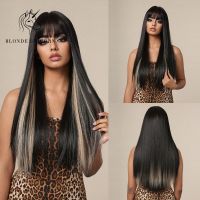 【jw】❖ Blonde Unicorn Synthetic Straight Balayage with Bangs Wigs for Resistant