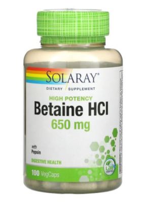 Solaray, High Potency Betaine HCL with Pepsin, 650 mg, 100 VegCaps
