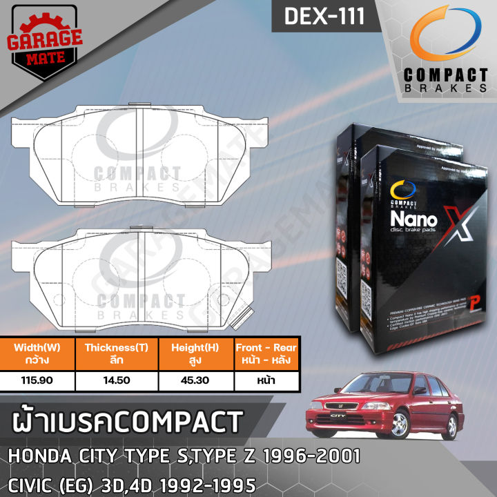 compact-ผ้าเบรคหน้า-honda-city-type-s-type-z-civic-eg-3d-4d-92-95-รหัส-111