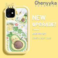 เคส Chenyyka สำหรับ iPhone 11 11 Pro 11 Pro Max เคสลายดอกไม้อะโวคาโดสีสันสดใสเลนส์กล้องถ่ายรูปแบบนิ่มมอนสเตอร์ตัวน้อยซิลิโคนเคสใสกันกระแทกแบบใสง่ายสำหรับป้องกัน