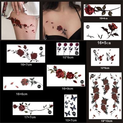 10 red rose tattoo stickers sexy chest waist cover scars pure desire chest temperament net red stickers stickers