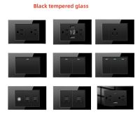 American Black Tempered Glass 15A Wall Wall Light Switch  US Plug USB Quick Charge Wall Power Outlet  Mexico Switch Outlet Power Points  Switches Save