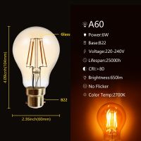 E27 B22 Retro Edison LED Filament Bulb Lamp 220V-240V Light Bulb A60 Glass Bulb Vintage Globe Light