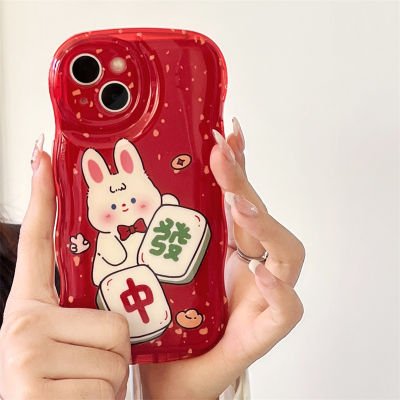 เคส Bowknot Mahjong Rabbit สำหรับ iPhone 14ProMax น่ารักการ์ตูนกระต่ายกรณีโทรศัพท์สำหรับ iPhone12 เคสโทรศัพท์สีแดงขอบคลื่นสำหรับ iPhone13 เคสโทรศัพท์ Golden Spot สำหรับ iPhone11ProMax กรณีโทรศัพท์มือถือซิลิโคนป้องกันการตกสำหรับ iPhone13Pro