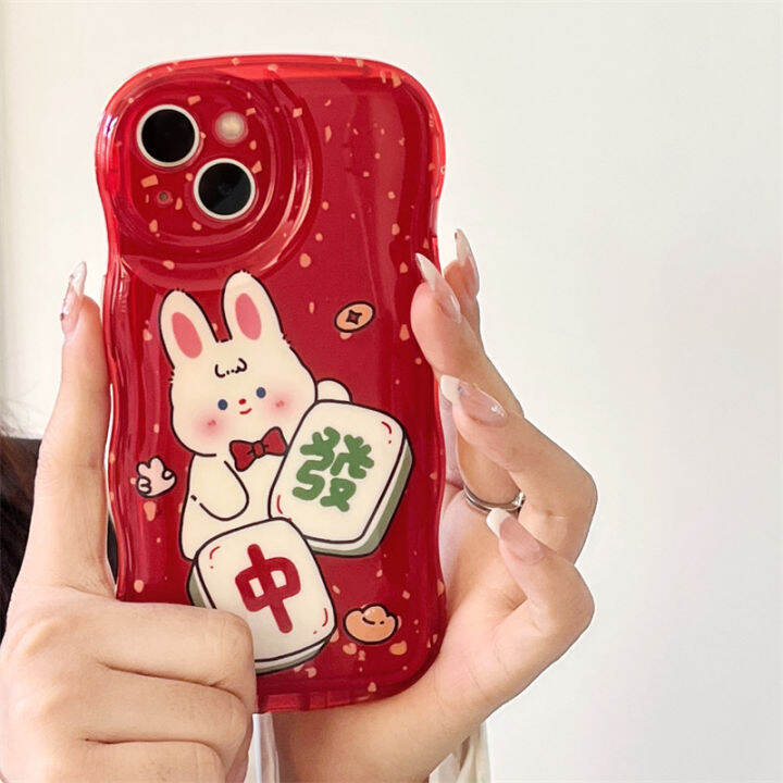 เคส-bowknot-mahjong-rabbit-สำหรับ-iphone-14promax-น่ารักการ์ตูนกระต่ายกรณีโทรศัพท์สำหรับ-iphone12-เคสโทรศัพท์สีแดงขอบคลื่นสำหรับ-iphone13-เคสโทรศัพท์-golden-spot-สำหรับ-iphone11promax-กรณีโทรศัพท์มือถ