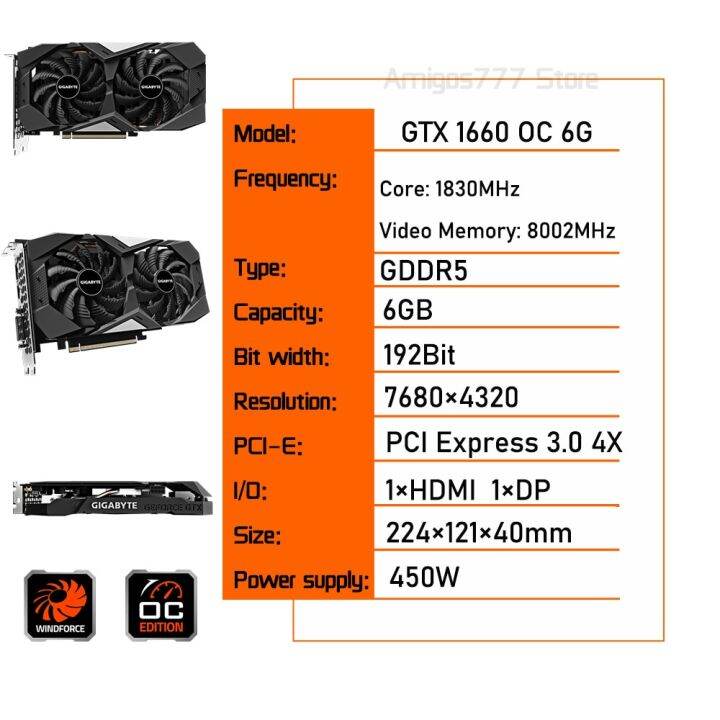 Gigabyte GTX 1660 OC 6G การ์ดจอ GTX 1660การ์ดแสดงผลเกม GDDR5 6GB ...