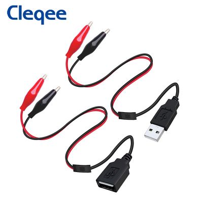 Cleqee T10013 2PCS Alligator Clips to USB Male/Female Connector Test Leads 33cm Cable Power Supply Adapter Wire