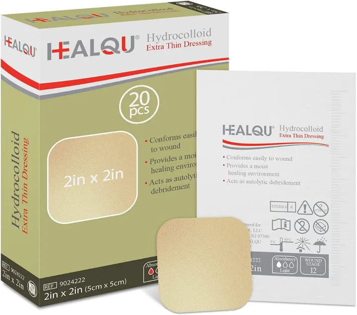 Healqu Hydrocolloid Wound Dressing 2x2" Box of 20 Sterile Adhesive