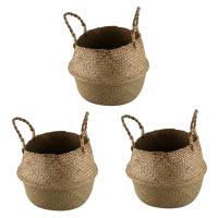 3X Seagrass Wickerwork Basket Rattan Foldable Hanging Flower Pot Planter Woven Dirty Laundry Hamper Storage Basket L