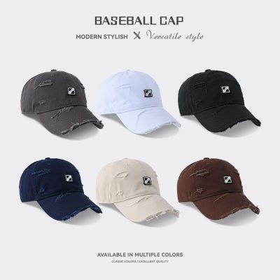 2023 New Water Washed Hole Distressed Casual Baseball Cap Female Fashion nd Soft Top Korean Style Couple Peaked Cap Sun Hat