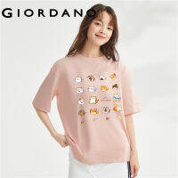 GIORDANO Women Bing Jiao Series T-Shirts 100% Cotton Fashion Cat Print Tshirts Crewneck Short Sleeve Summer Casual Tee 99393036