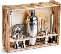 Mixology &amp; Craft Mixology Bartender Kit: 11-Piece Bar Tool Set with Rustic Wood Stand - Perfect Home Bartending Kit and Cocktail Shaker Set For an Awesome Drink Mixing Experience - Exclusive Cocktail Recipes Bonus