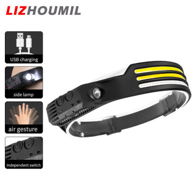 LIZHOUMIL เซ็นเซอร์อเนกประสงค์ซุ้มไฟหน้า Led ขี่ไฟฉายชาร์จยูเอสบีกลางแจ้งโคมไฟเชือกหัวตัดแก๊ส