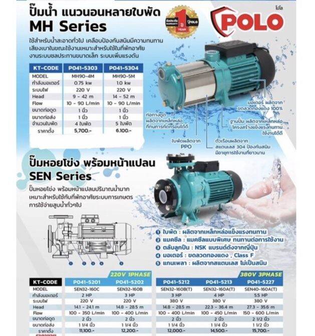 polo-โปโล-ปั๊มน้ำหลายใบพัดแนวนอน-รุ่น-mh90-5m-กำลังมอเตอร์-1-0-กิโลวัตต์-อัตราการไหล-10-90-ลิตร-นาที-ส่งสูง-14-52-เมตร