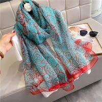 ♕ Women Luxury Silk Sation Print Beach Stoles Pashmina Bufannda Female Summer Designer Headbanda Hijab Shawl Wraps Echarpe