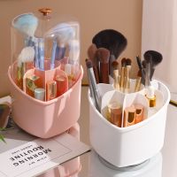 【YD】 Rotatable transparent acrylic makeup storage box with lid dustproof large capacity brush bin home supplies