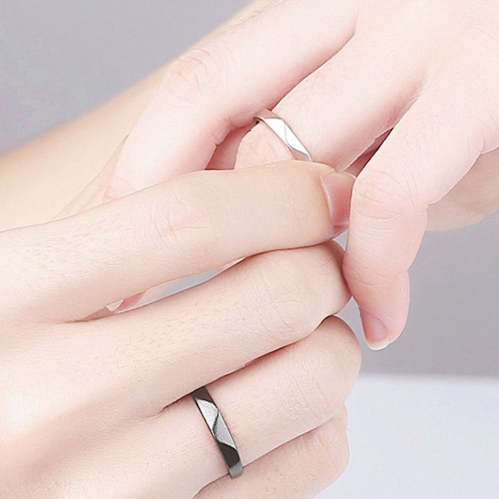 รุ่นสร้างสรรค์-s925-แหวนคู่เงินแท้เพชรสีดำและสีขาวด้านเปิดแหวนคู่แหวนคู่ญี่ปุ่นและเกาหลี