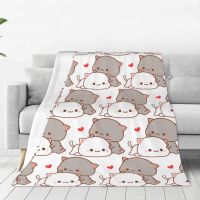 Kawaii Peach And Goma Cartoon Blanket Flannel Decoration Mocha Mochi Peach Cat Portable Throw Blanket for Home Office Quilt