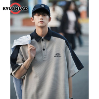 KYUSHUAD เสื้อโปโลแขนลำลองขาสั้นสไตล์สปอร์ตญี่ปุ่นแขนลำลองขาสั้นทรงหลวมสำหรับผู้ชาย