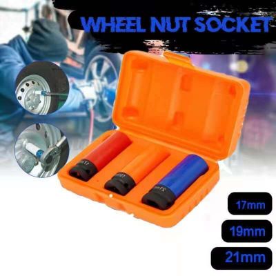 3pcs 1/2" 17/19/21mm Drive Wheel Nut Socket Protector Deep Impact Wheel CR-MO Socket Lug Nut Tyre Hub Covers Bolt Socket Set Nails  Screws Fasteners