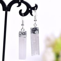 1PC Natural Selenite plaster Earrings Ore Magic Restoration Reiki Healing Stone Crystal Pillar Earrings Female Jewelry DIY Gifts