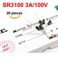 20pcs Diodo Schottky SR3100 = SR310 = SB3100 = MBR3100 3A/100 V