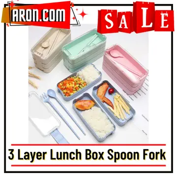 3 Layer Lunch Box Spoon Fork Dinnerware Bento Box Set Food Storage  Microwave NEW