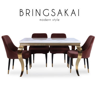 BRINGSAKAI (บริงซาไก) ชุดโต๊ะทานอาหาร โครงขาเหล็ก ท็อปหินอ่อน ขนาด 4 ที่นั่ง
