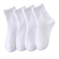 【LZ】▼ﺴ❈  4 pares/lote primavera outono puro branco meias de algodão respirável sólida estudante meias para meninos meninas crianças