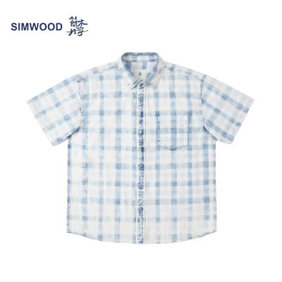 SIMWOOD เสื้อตาหมากรุกแขนสั้นขนาดใหญ่ใหม่ฤดูร้อน5.7Oz ลายสก๊อต Dibasuh เสื้อเชิ้ตผ้าเดนิมวินเทจ
