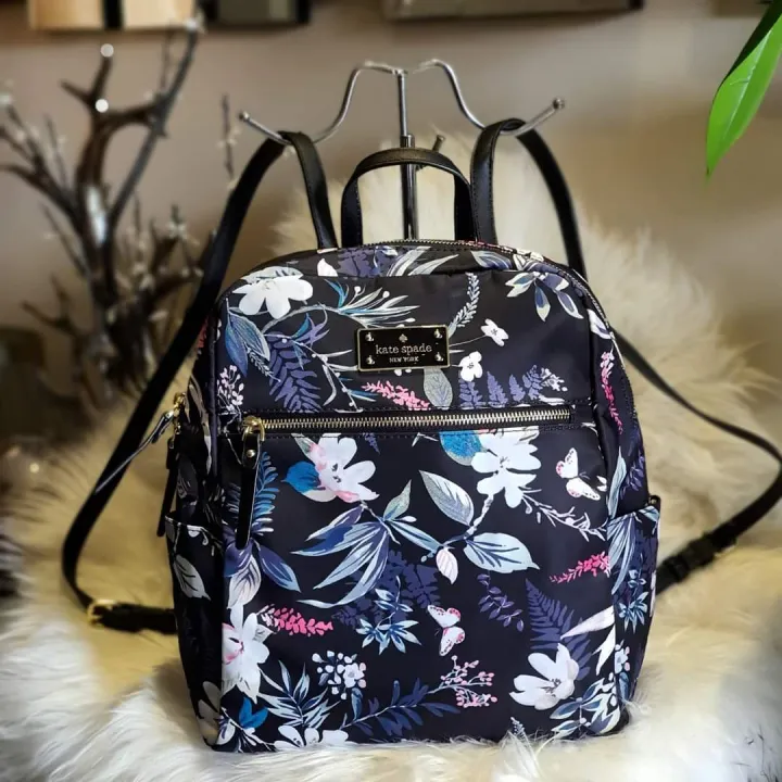 Kate Spade Blake Avenue Nylon Hilo - Black Flowers Print Classic Backpack  with Bar Logo and Side Pocket | Lazada PH