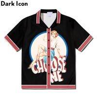 ✗☜ เสื้อโปโลผู้ชายทรงหลวมสีดําพิมพ์ลาย Dark