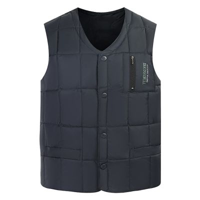 ZZOOI White Duck Down Jacket Vest Men Winter Warm Sleeveless V-neck Button Down Lightweight Waistcoat Fashion Casual Male Vest M111406