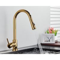 Brushed Gold Kitchen Faucet Pull Out  Sink Water Tap Single Handle Mixer  360 Rotation  Shower