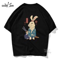 Mens T Shirt Samurai Rabbit Harajuku Wave Print Large Size Funny Unisex Black Short Sleeved T-Shirt Tops Tees Tshirt