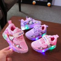 【hot sale】 ﹍ C19 Autumn new LED lights childrens sports shoes baby girl 1-6 years old princess shoes mesh fly woven luminous shoes