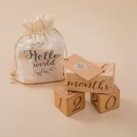 3pc/1set Baby Month Milestone Card Beech Block Square Engraved Newborn Birth Month Birthday Milestones Block Photography Props Cleaning Tools