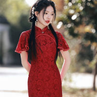 ฤดูร้อนเซ็กซี่เย็บปักถักร้อยลูกไม้ Cheongsam คลาสสิกหรูหราลูกปัดตัดบินแขนสตรีชีฟอง Qipao จีนทุกวัน Dress