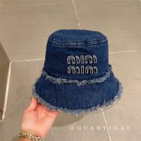 Correct version cowboy fisherman hat female show face small spring and summer miu miuˉversatile casual face cover embroidery hat bucket pot hat tide