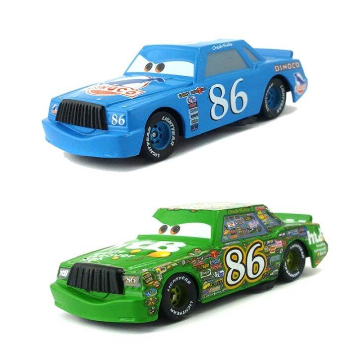 1-55-disney-cars-2-chick-hick-and-htb-dinoco-no-86-car-model-hostile-takeover-bank-mack-truck-combination-for-children-toys