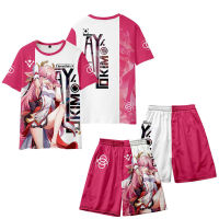 Genshin Impact Yae Miko 3D พิมพ์เสื้อยืดและกางเกงขาสั้นฤดูร้อนรอบคอแขนสั้นเสื้อยอดนิยมเกม Streetwear ชุดลำลอง