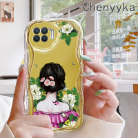 เคส Chenyyka สำหรับ A93 OPPO 2020 F17 Pro Reno 4F Reno 4 Lite เคสแฟชั่นรูปเด็กผู้หญิงดอกไม้เนื้อครีมดีไซน์ใหม่ขอบคลื่นนุ่มเคสมือถือกันกระแทกแบบใสเคสป้องกันอ่อนโยนแบบเรียบง่าย