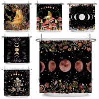 Moon Phase Shower Curtains Floral Flowers Butterfly Boho Aesthetic Waterproof Bathroom Bathtub Curtains Room Decor With Hooks