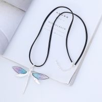 ALLYES Exquisite Silver Color Dragonfly Pendant Necklace for Women Resin Wing Black Leather Necklaces Long Chain Fashion Jewelry 【hot】vkl090