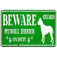 Celestineor Beware Dog On Duty Signs - Pit Bull Terrier ป้ายโลหะ Dog House Wall Art-ป้ายตกแต่งที่สมบูรณ์แบบสำหรับการตกแต่งบ้านไร่และการใช้งานกลางแจ้ง