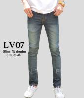 PANTSDEART ยีนส์ชาย กระบอกเล็กกึ่งเดฟ ผ้ายืด รุ่นLV07 สีฟอกมิดไนด์/ฟอกอ่อน กระดุม SIZE28-36 (มีชำระเงินปลายทาง)